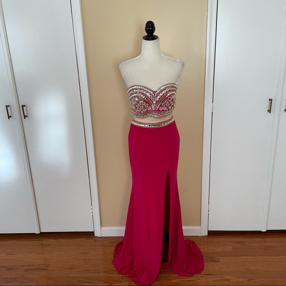 Madison James Pink Strapless Jeweled Top Dress - Picture 5 of 8